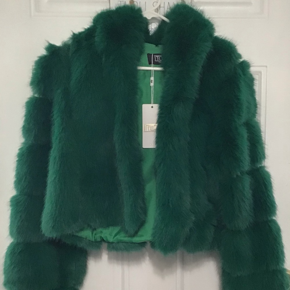 Green luxurious  faux fur Jacket